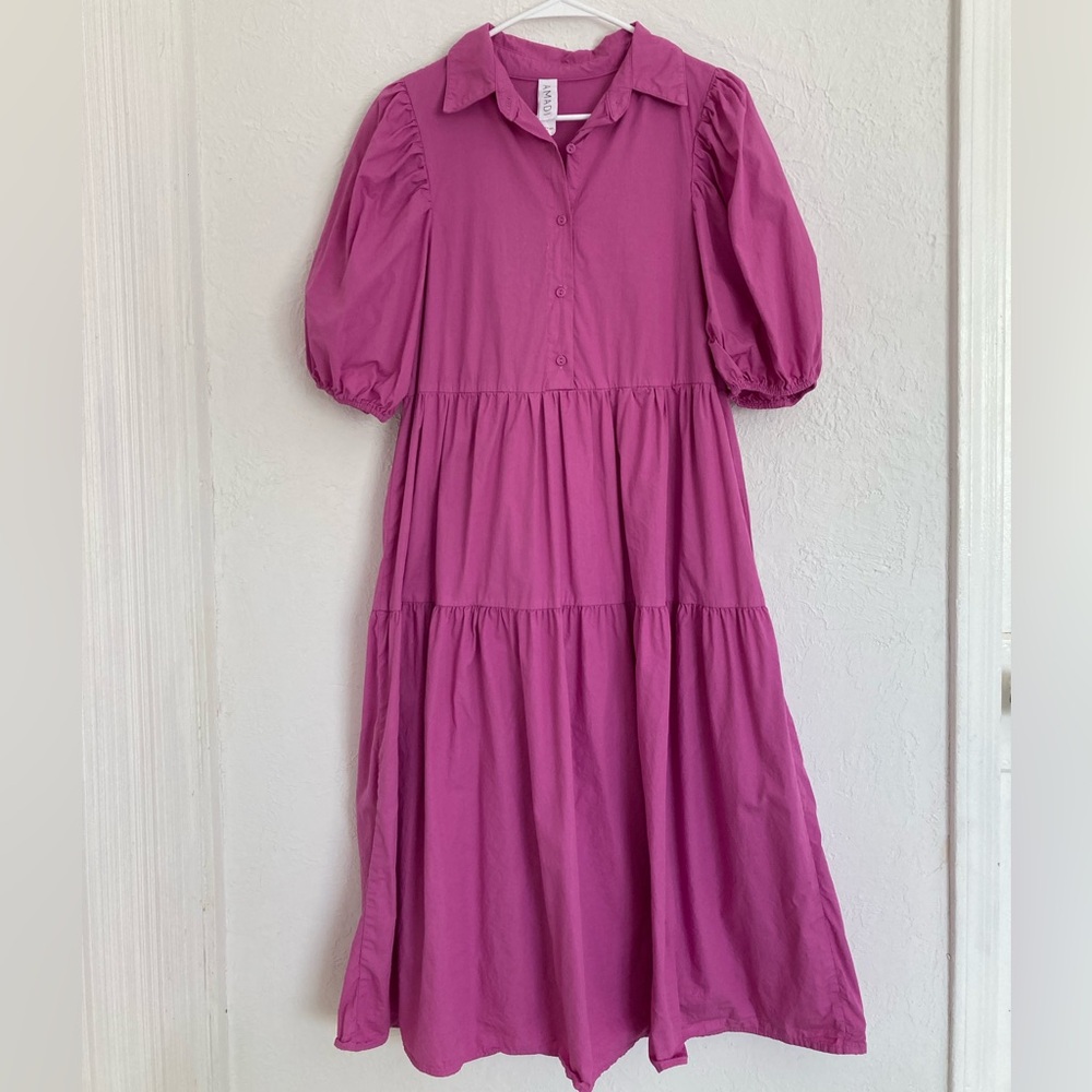 Amadi puff sleeve tiered cotton dress